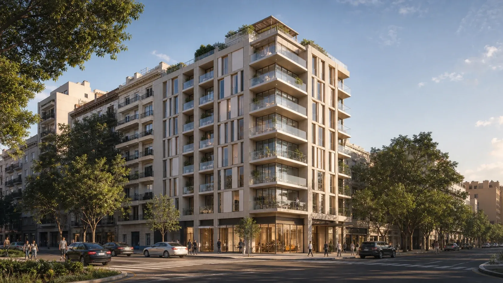 Render de un desarrollo residencial contemporáneo en Buenos Aires